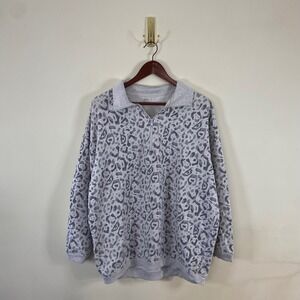 Aerie Oversized Cheetah Print Quarter Zip Sweatshirt Leopard Print Gray Size Sm